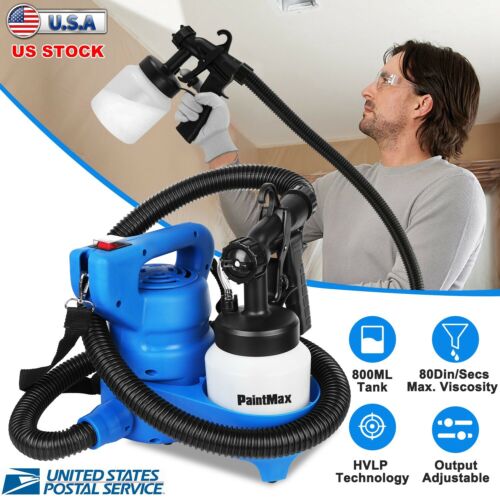 New Electric Hvlp Paint Sprayer Gun Spray Pattern 800ml 3-ways Nozzle For Home