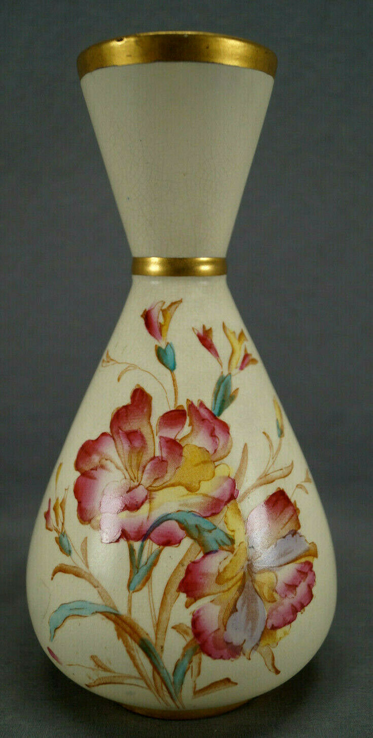 S Fielding Royal Eton Hand Colored Pink Flowers Blush Ivory Gold Vase C1891-1913