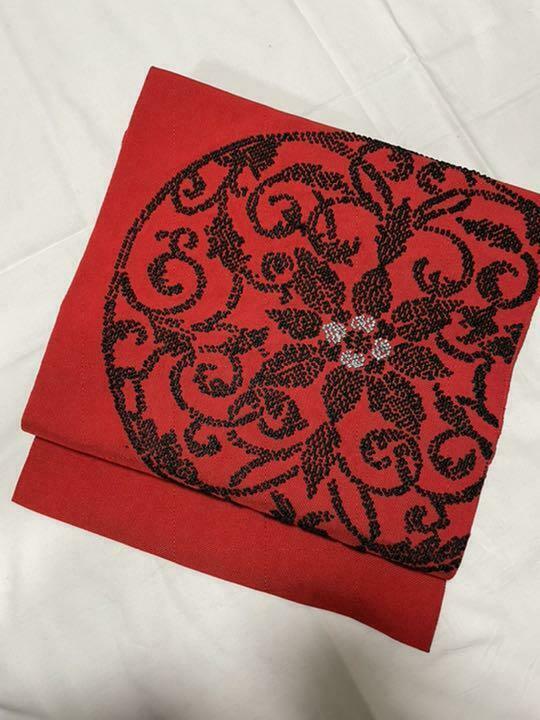 Sagara Embroidery Nagoya Obi Kimono Silk Fashionable Red Sash Japanese Design