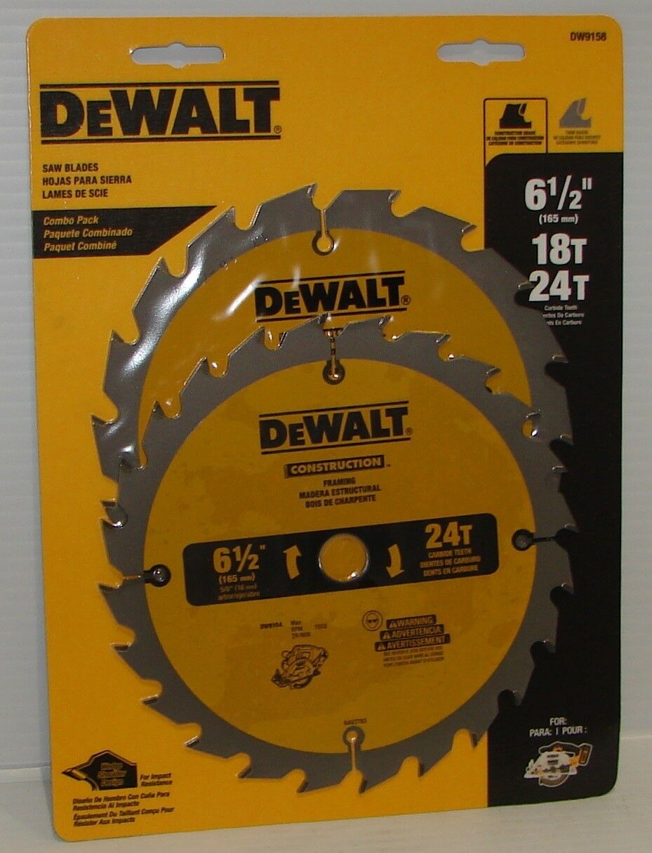 Dewalt Dw9158 6-1/2" Circular Saw Blade Combo Twin Pack 18t & 24t New 2 Blades