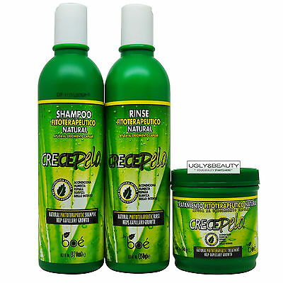 Boe Crece Pelo Shampoo & Rinse + Treatment 8.5 Oz Set For Hair Growth