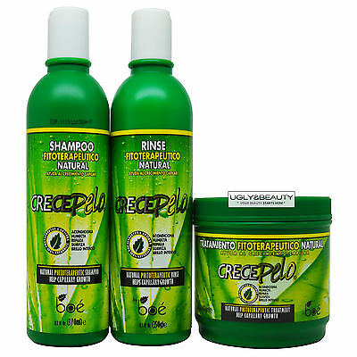 Boe Crece Pelo Shampoo & Rinse + Treatment 16 Oz Set For Hair Growth