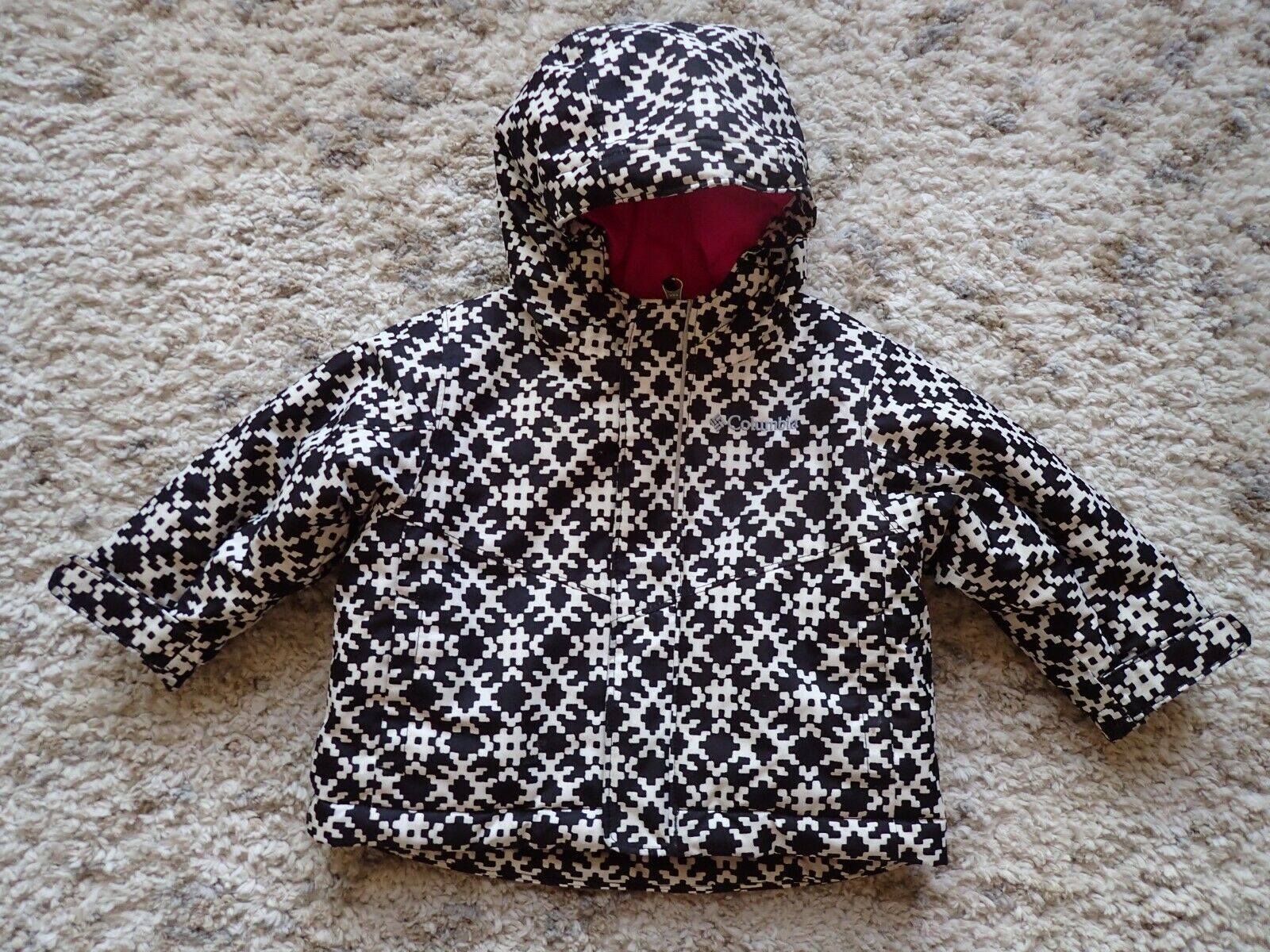 Columbia Hooded Winter Ski Jacket Toddler Size 6-12 Months Black & White Cutesy